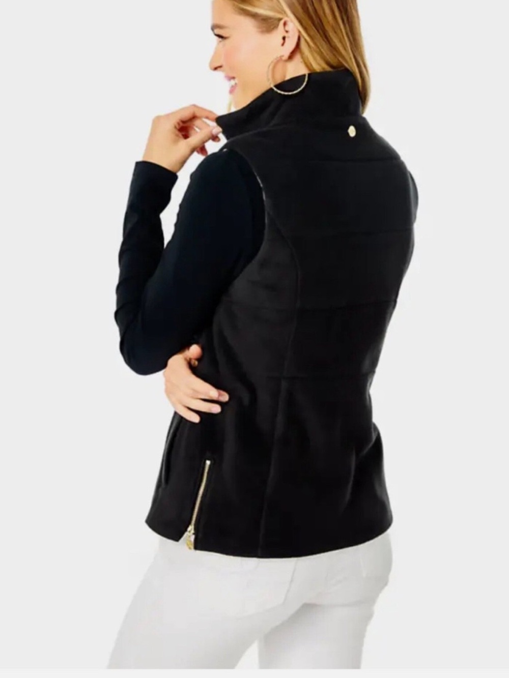 Lilly Pulitzer Black Quilted Vest with Gold Hardware